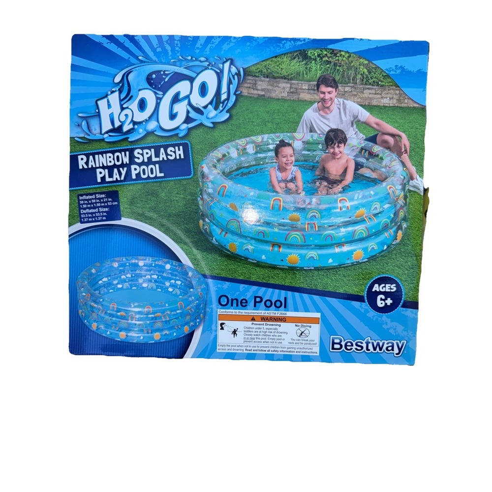 Brand New H20 Go Circle Rainbow Splash Kids Inflatable Play Pool Swimming Pool